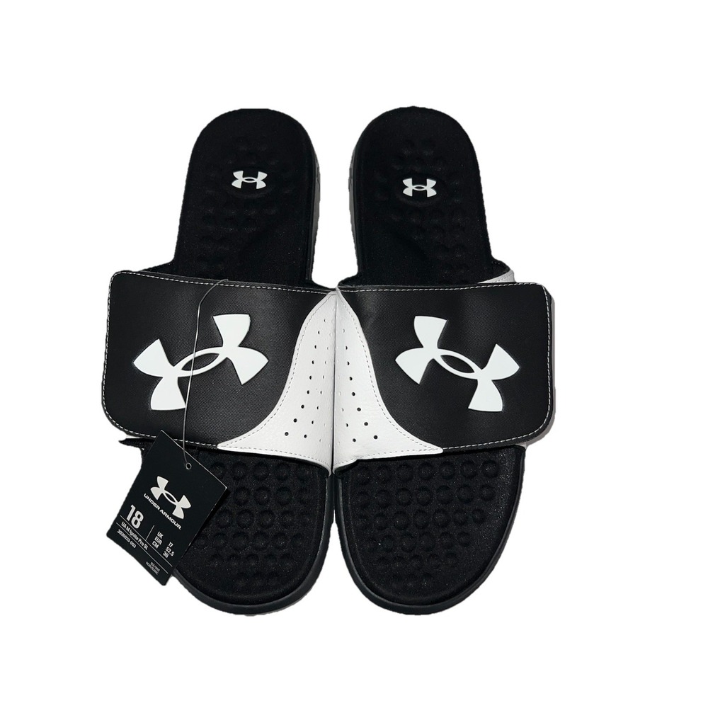 (B28/1)Under Armour Men's Ignite Pro Blk/White Slip On‎ Slides Size 18